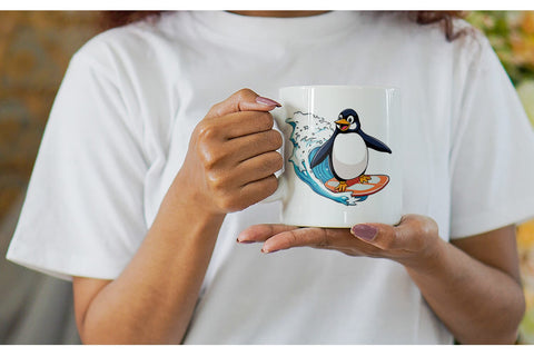 Mug Wrap Penguin Surfing a Wave Sublimation artnoy 