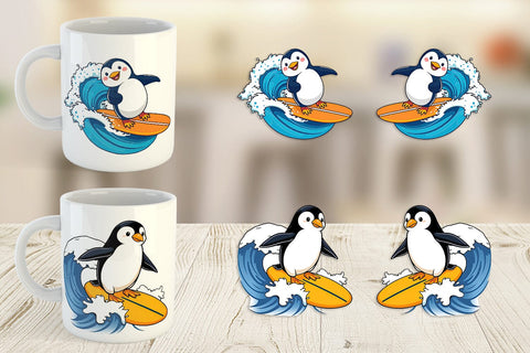 Mug Wrap Penguin Surfing a Wave Sublimation artnoy 