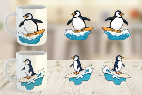 Mug Wrap Penguin Surfing a Wave Sublimation artnoy 