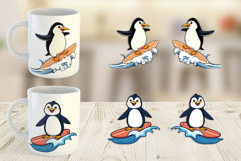 Mug Wrap Penguin Surfing a Wave Sublimation artnoy 