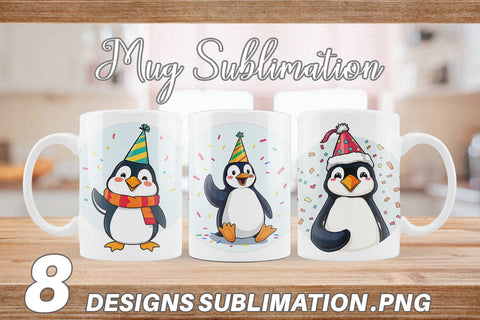 Mug Wrap Penguin with a Party Hat Sublimation artnoy 