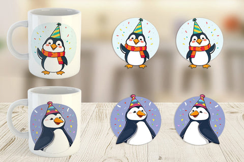 Mug Wrap Penguin with a Party Hat Sublimation artnoy 