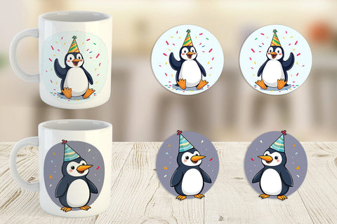 Mug Wrap Penguin with a Party Hat Sublimation artnoy 