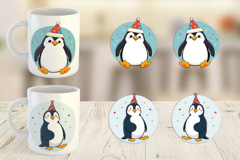 Mug Wrap Penguin with a Party Hat Sublimation artnoy 