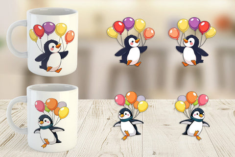 Mug Wrap Penguin with Balloons Sublimation artnoy 