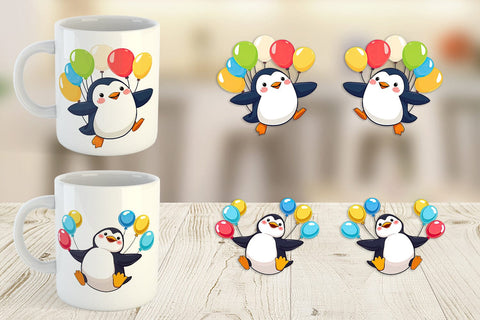 Mug Wrap Penguin with Balloons Sublimation artnoy 