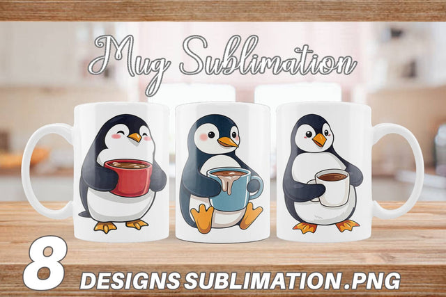 Mug Wrap Penguin with Hot Cocoa Sublimation artnoy 