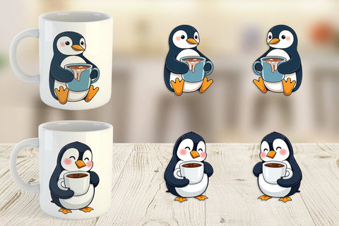Mug Wrap Penguin with Hot Cocoa Sublimation artnoy 