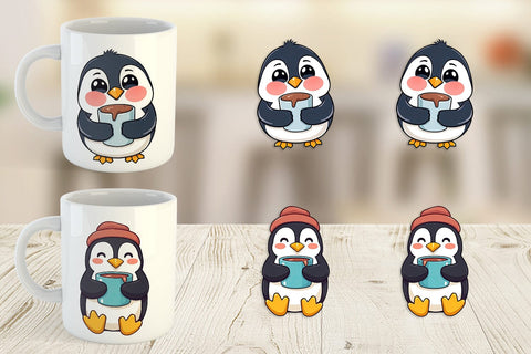 Mug Wrap Penguin with Hot Cocoa Sublimation artnoy 