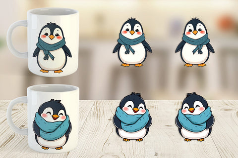Mug Wrap Penguin with Scarf Sublimation artnoy 
