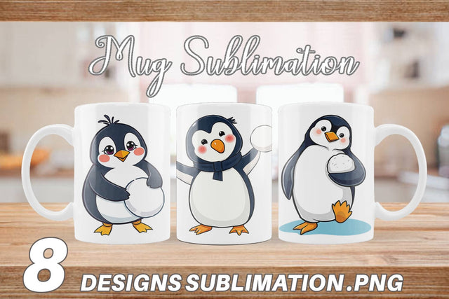 Mug Wrap Penguin with Snowball Sublimation artnoy 