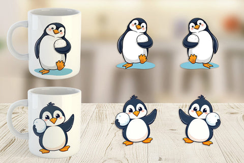 Mug Wrap Penguin with Snowball Sublimation artnoy 