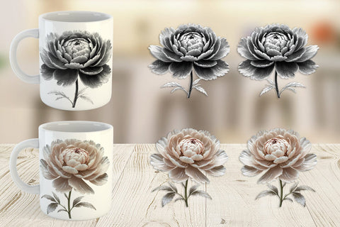Mug Wrap Peony Sketch Sublimation artnoy 