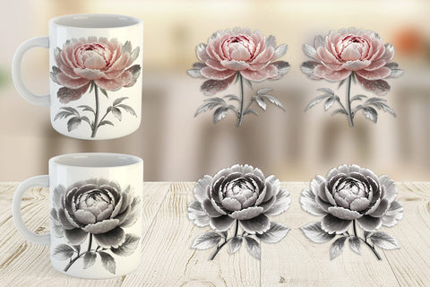 Mug Wrap Peony Sketch Sublimation artnoy 