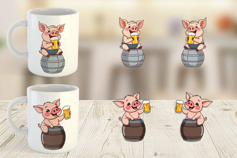 Mug Wrap Pig Beer Day Sublimation artnoy 