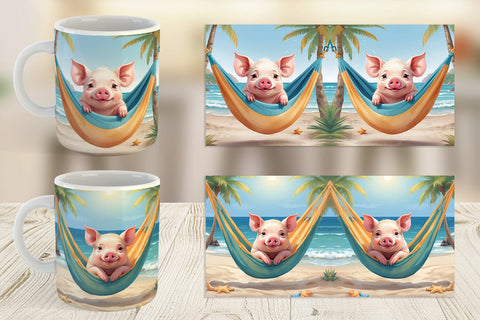 Mug Wrap Pig in Summer Hammock Sublimation artnoy 