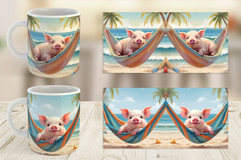 Mug Wrap Pig in Summer Hammock Sublimation artnoy 