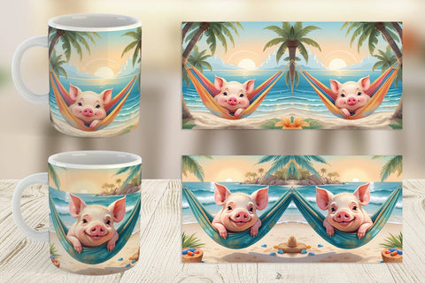 Mug Wrap Pig in Summer Hammock Sublimation artnoy 