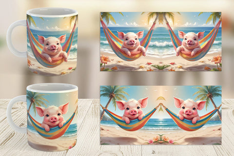 Mug Wrap Pig in Summer Hammock Sublimation artnoy 