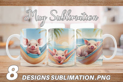 Mug Wrap Pig in Summer Hammock Sublimation artnoy 