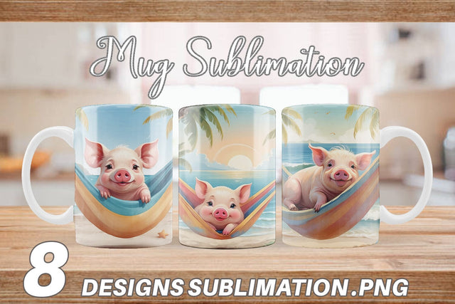 Mug Wrap Pig in Summer Hammock Sublimation artnoy 