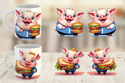 Mug wrap Pig with Sandwich Sublimation artnoy 