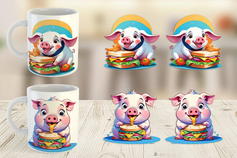 Mug wrap Pig with Sandwich Sublimation artnoy 