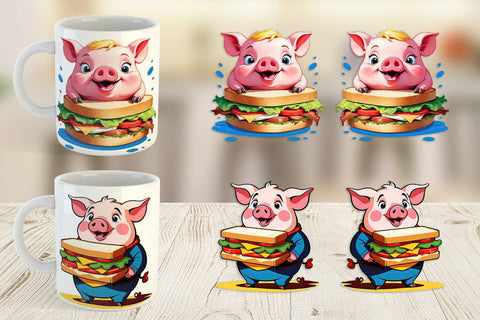 Mug wrap Pig with Sandwich Sublimation artnoy 
