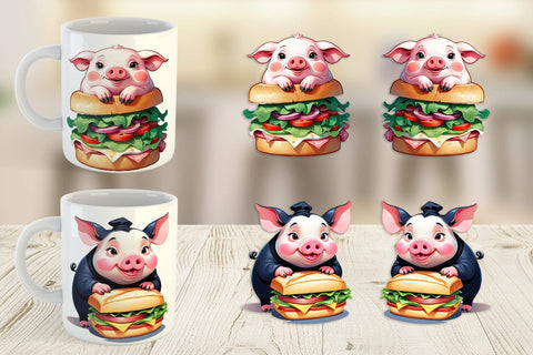 Mug wrap Pig with Sandwich Sublimation artnoy 