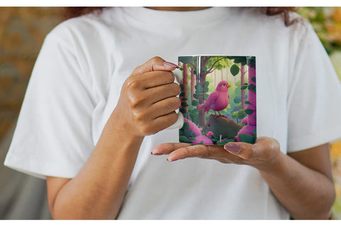 Mug Wrap Pink Bird in the Forest Sublimation artnoy 