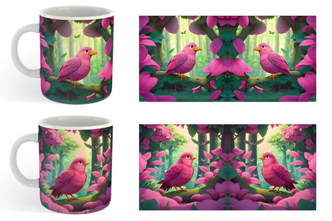 Mug Wrap Pink Bird in the Forest Sublimation artnoy 