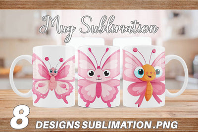 Mug Wrap Pink Butterfly Valentine Sublimation artnoy 