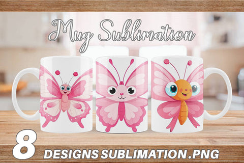 Mug Wrap Pink Butterfly Valentine Sublimation artnoy 
