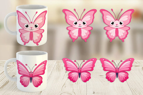 Mug Wrap Pink Butterfly Valentine Sublimation artnoy 