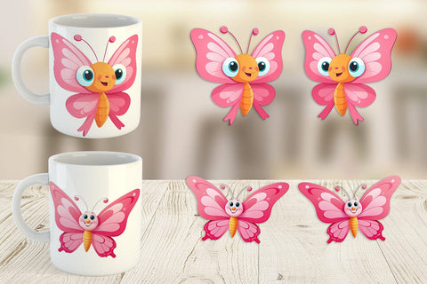 Mug Wrap Pink Butterfly Valentine Sublimation artnoy 