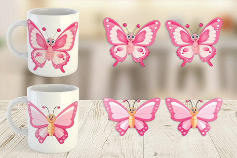 Mug Wrap Pink Butterfly Valentine Sublimation artnoy 