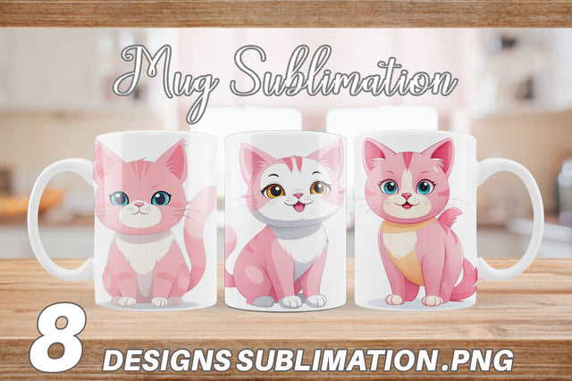 Mug Wrap Pink Cat Valentine Sublimation artnoy 
