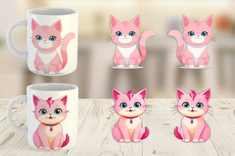 Mug Wrap Pink Cat Valentine Sublimation artnoy 