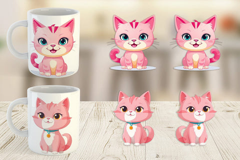 Mug Wrap Pink Cat Valentine Sublimation artnoy 