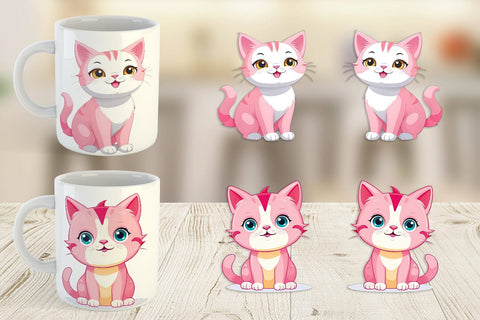 Mug Wrap Pink Cat Valentine Sublimation artnoy 