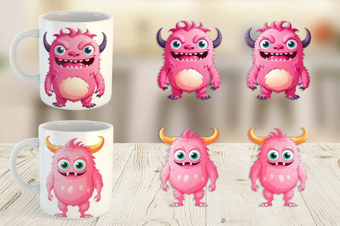 Mug Wrap Pink Classic Monster Valentine Sublimation artnoy 