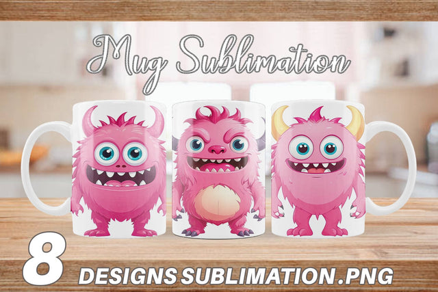 Mug Wrap Pink Classic Monster Valentine Sublimation artnoy 