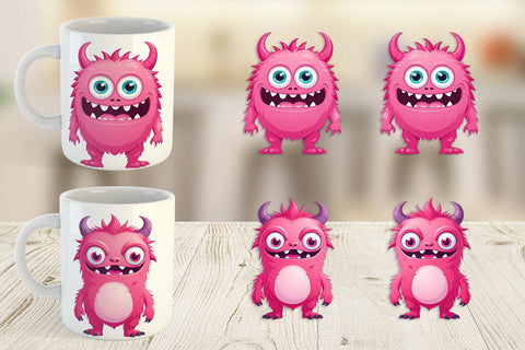 Mug Wrap Pink Classic Monster Valentine Sublimation artnoy 