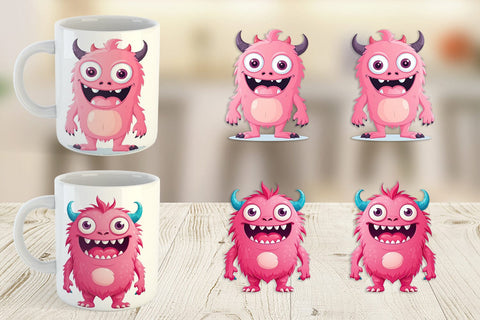Mug Wrap Pink Classic Monster Valentine Sublimation artnoy 