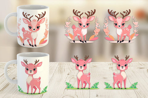 Mug Wrap Pink Deer Valentine Sublimation artnoy 