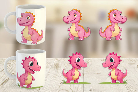 Mug Wrap Pink Dinosaur Valentine Sublimation artnoy 