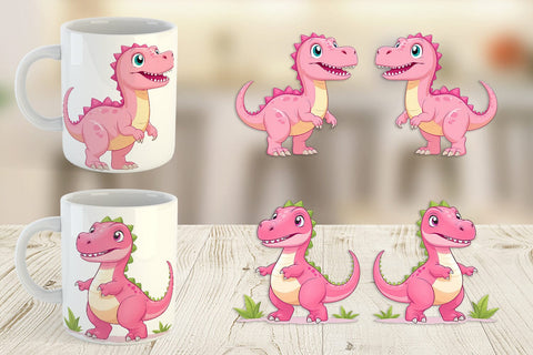 Mug Wrap Pink Dinosaur Valentine Sublimation artnoy 