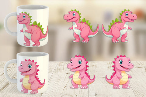 Mug Wrap Pink Dinosaur Valentine Sublimation artnoy 