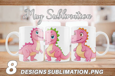 Mug Wrap Pink Dinosaur Valentine Sublimation artnoy 