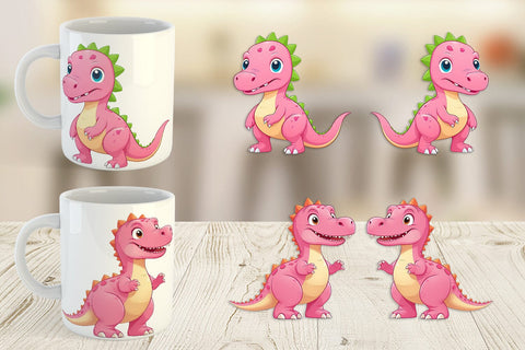 Mug Wrap Pink Dinosaur Valentine Sublimation artnoy 